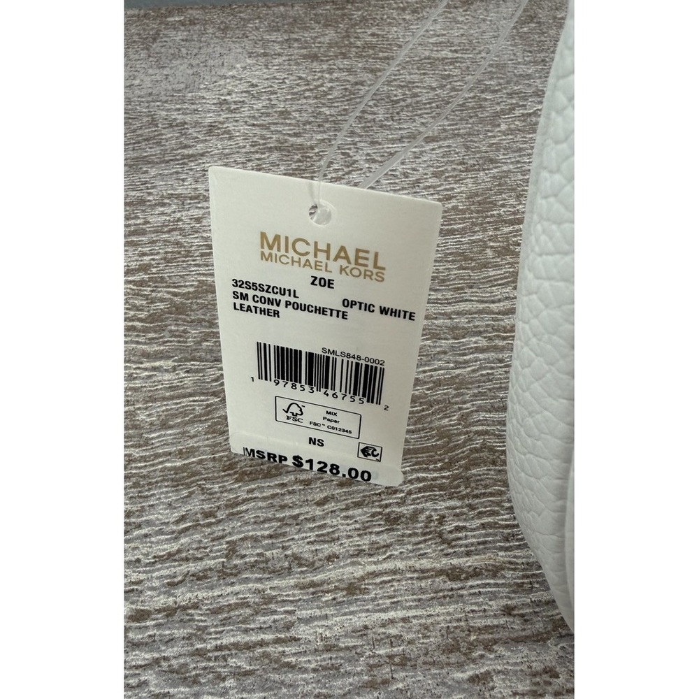 NEW Michael Kors Zoe Small Convertible Pouchette White Pebbled Leather Purse Bag - Picture 4 of 16